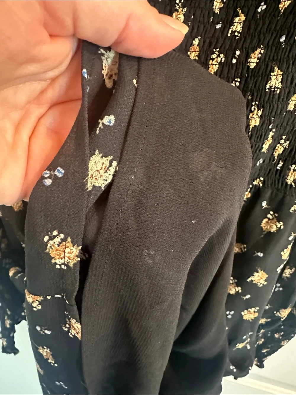 Maje Black Floral Mini Dress with Puff Sleeves